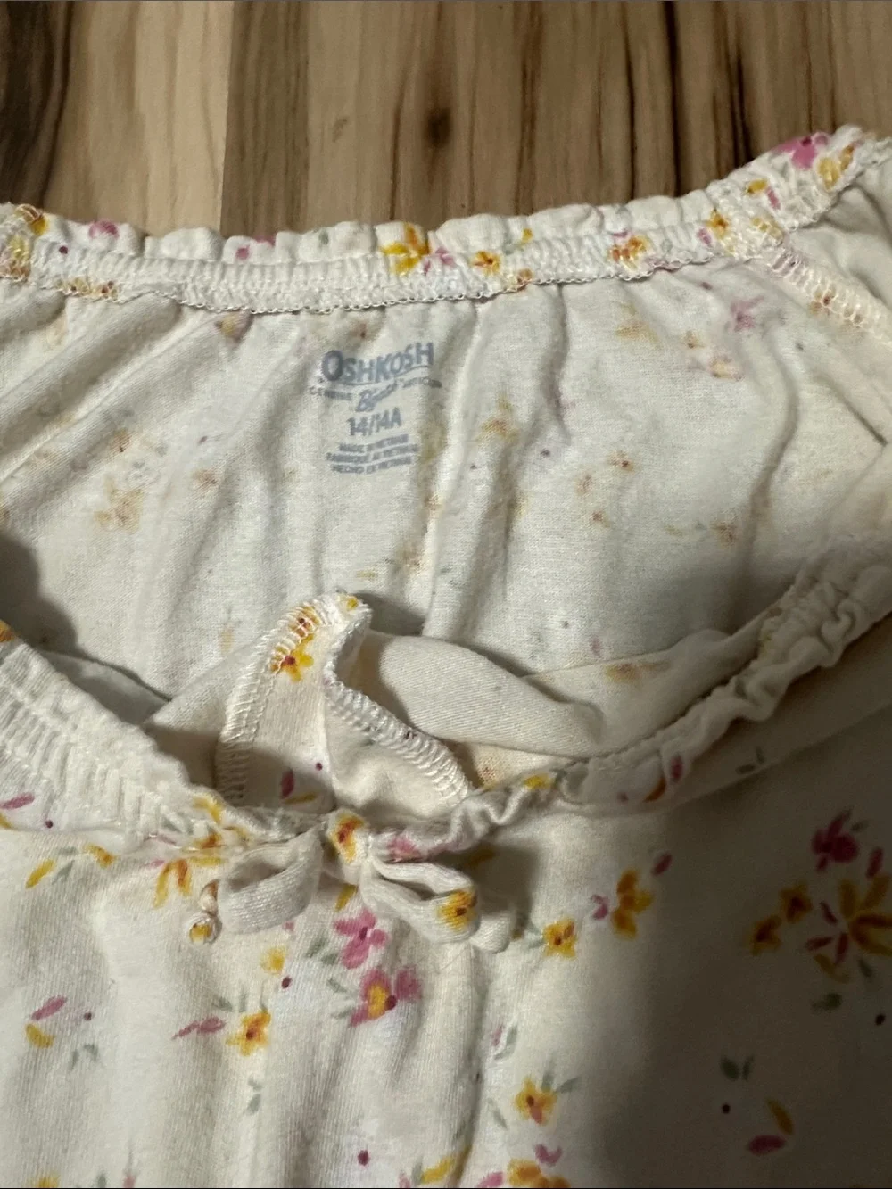 OshKosh B'gosh Cream Floral Elastic Hem Puff Sleeve Crop Top